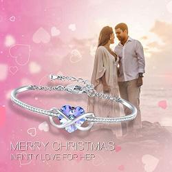GEORGE · SMITH Infinity Love Heart Bangle Bracelet for Women Silver-Tone Adjustable Birthstone Bracelets with Austria Crystals, Women Girls Valentines Day Gifts with Elegant Jewelry Box