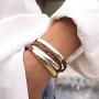 Lizzy James Mini Addison Braided Leather Wrap Bracelet Gold Silver in Natural Antique Brown Leather