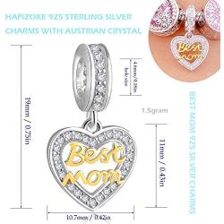 HAPiZOKE Mother Charm Sterling Silver Love Mum Charm Best Mom Charm Bead with Cubic Zirconia for Bracelets/Gift for Mother