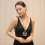 Long Pendant Necklaces Silver Pendant Natural Black Rope Chain Bohemian Necklace for Women Teens Girls with Gift Box