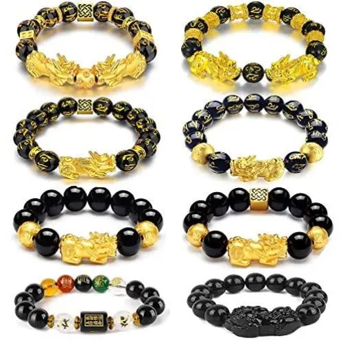 Jewdreamer 8PCS Feng Shui Good Luck Bracelets for Men Women Five-Element Obsidian Bead Lucky Charm Pi Xiu Pi Yao Bracelet Chinese Dragon Attract Good Luck and Wealth Jewelry Adjustable Elastic Jewdreamer 8PCS Feng Shui Good Luck Bracelets for Men Women Five-Element Obsidian Bead Lucky Charm Pi Xiu Pi Yao Bracelet Chinese Dragon Attract Good Luck and Wealth Jewelry Adjustable Elastic