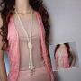 TULIP LY White Crystal Pendant Necklace Long Sweater Necklace Fashion Jewelry for Women Girls