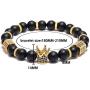 SEVENSTONE 8mm Crown King Charm Bracelet for Men Women Black Matte Onyx Stone Beads, 7.5''