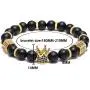 SEVENSTONE 8mm Crown King Charm Bracelet for Men Women Black Matte Onyx Stone Beads, 7.5''