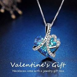 Pendant Necklace with Gift Box, Valentines Gifts for Her, Valentines Day Gifts Girlfriend, Jewelry For Women,Birthday/Anniversary Christmas Crystals Jewelry Gifts for Women Mom/Wife/Best Friend, Blue