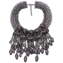 BigDO Jewelry Fashion Vintage Style Multi-Level Punk Black CZ Skull Necklace Collar Bib for Women