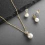 Mariell Gold CZ & Ivory Pearl Wedding Necklace and Earrings Jewelry Set for Bridesmaids & Brides