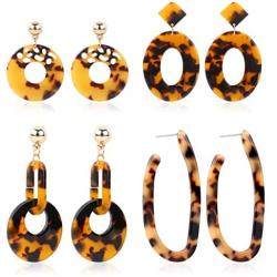 SEVENSTONE 4 Pcs Acrylic Dangle Drop Earrings Statement Mottled Boho for Women Resin Tortoise Fashion Jewelry Set