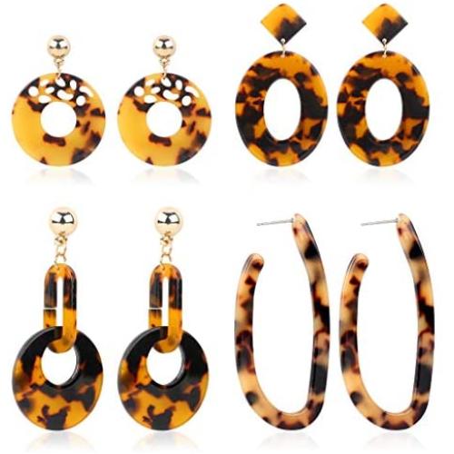 SEVENSTONE 4 Pcs Acrylic Dangle Drop Earrings Statement Mottled Boho for Women Resin Tortoise Fashion Jewelry Set