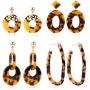 SEVENSTONE 4 Pcs Acrylic Dangle Drop Earrings Statement Mottled Boho for Women Resin Tortoise Fashion Jewelry Set