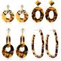 SEVENSTONE 4 Pcs Acrylic Dangle Drop Earrings Statement Mottled Boho for Women Resin Tortoise Fashion Jewelry Set