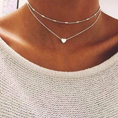 YienDoo Bohemia Multilayer Necklace with Love Heart pendant Boho Choker Chain Jewelry for Woman and Girls (Silver) YienDoo Bohemia Multilayer Necklace with Love Heart pendant Boho Choker Chain Jewelry for Woman and Girls (Silver)