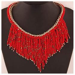 Mozhuo Bohemian Tassel Bib Choker Necklace for Women Girls Seed Beads Chunky Pendant Collar Necklaces African Handmade Custome Jewelry Gifts Party Daily