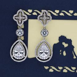 Scarlvambo Womens Luxury Cubic Zirconia Teardrop Pierced Dangle Bridesmaid Earrings Silver-Tone Clear