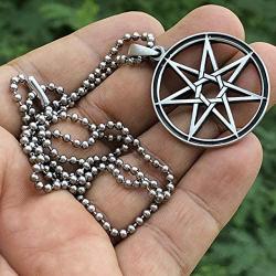 Heptagram Septagram Septegram Septogram Fairy 7-point star Kabbalistic Jewelry Seven Directions Qualities Venus Shpere Protection Amulet Pewter Mens Pendant Necklace Charm for men W Silver Ball Chain