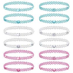 BodyJ4You 12PC Choker Necklace Set Aqua White Pink Stretch Elastic Jewelry Women Girl Kids Gift Pack
