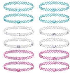 BodyJ4You 12PC Choker Necklace Set Aqua White Pink Stretch Elastic Jewelry Women Girl Kids Gift Pack