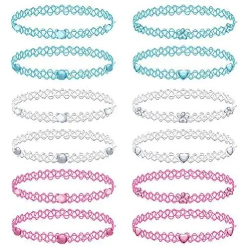 BodyJ4You 12PC Choker Necklace Set Aqua White Pink Stretch Elastic Jewelry Women Girl Kids Gift Pack BodyJ4You 12PC Choker Necklace Set Aqua White Pink Stretch Elastic Jewelry Women Girl Kids Gift Pack