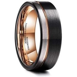 MISTERINGS Basic 8mm Tungsten Carbide Wedding Rings for Men Black Matte Finish Beveled Edge Comfort Fit Band