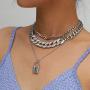 tenghong2021 Layered Rhinestone Cuban Necklaces Bracelet Set Layering Miami Butterflies Collar Cuban Link Chain Lock Pendant Necklace Bracelet Tennis Zirconia Bling Butterfly Chokers