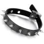 Flongo Gothic Black Rivet Leather Spiked Necklace Neckband Choker, Unisex Spike Studded Punk Rock Biker Wide Strap Leather Collar Necklace, Rivets Spiked Accent Leather Choker