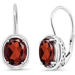 Gem Stone King 925 Sterling Silver Red Garnet Dangle Earrings 3.60 cttw Oval Gemstone Birthstone 9X7MM