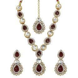 MUCH-MORE Indian Bollywood Bridal Necklace Earring with Maang Tikka Gold Tone Jewelry Set for Women