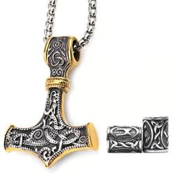 GUNGNEER Stainless Steel Mjolnir Thors Hammer Necklace Pendant Viking Accessories Norse Viking Jewelry Men