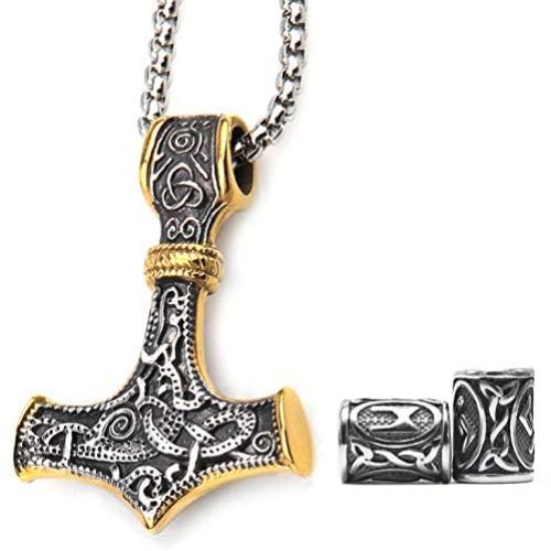 GUNGNEER Stainless Steel Mjolnir Thors Hammer Necklace Pendant Viking Accessories Norse Viking Jewelry Men