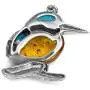 Sterling Silver Amber Blue Stabilized Turquoise Kingfisher Bird Pendant Necklace Chain 18 Inches