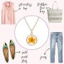 BONALUNA Pressed Flower Circle Frame Pendant with Yellow Gold Plated Necklace