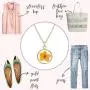 BONALUNA Pressed Flower Circle Frame Pendant with Yellow Gold Plated Necklace