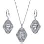 BERRICLE Rhodium Plated Sterling Silver Cubic Zirconia CZ Art Deco Filigree Milgrain Fashion Necklace and Earrings Set