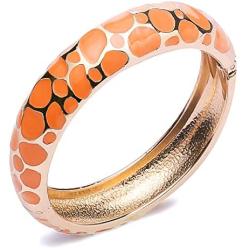 UJOY Indian Enamel Jewelry Gold Plated Bracelet Handmade Circular Colored Spring Wide Cuff Bangle 55C41