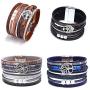 MallDou Jewelry Tree of Life Wrap Boho Leather Wide Cuff Handmade Wristbands Braided Magnetic Buckle Bangle Bracelet Gift for Women Girl
