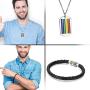 Jakob Miller Rainbow Necklace and Bracelet Set Stainless Steel Dog Tag Pendant Necklace and Handmade Magnet LGBT Pride Leather Bracelet for Unisex