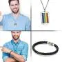 Jakob Miller Rainbow Necklace and Bracelet Set Stainless Steel Dog Tag Pendant Necklace and Handmade Magnet LGBT Pride Leather Bracelet for Unisex