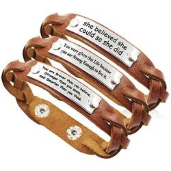 YOYONY Mens/Womens Inspirational Message Braided Leather Bracelets/Bangles for Sports.