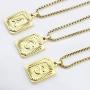 MEMGIFT 18K Real Yellow Gold Initial Letter Men Necklace Rectangle Capital Pendant Monogram A-Z Stainless Steel Box Chain 22inch Unique Trendy Fashion Handmade Fancy Personalized Women Jewelry