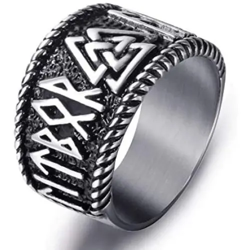 Elfasio Mens Stainless Steel Ring Viking Valknut Scandinavn Odin Symbol Norse Text Vintage Jewelry Elfasio Mens Stainless Steel Ring Viking Valknut Scandinavn Odin Symbol Norse Text Vintage Jewelry