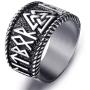 Elfasio Mens Stainless Steel Ring Viking Valknut Scandinavn Odin Symbol Norse Text Vintage Jewelry