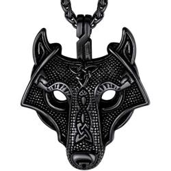 Richsteel Wolf Teeth/Wolf Pendant Necklace for Men 316 Stainless Steel/18K Gold Plated/Black Viking Wolf Nordic Jewelry(with Gift Box)