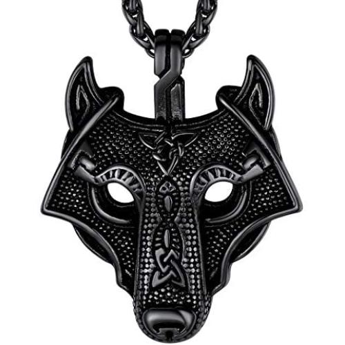 Richsteel Wolf Teeth/Wolf Pendant Necklace for Men 316 Stainless Steel/18K Gold Plated/Black Viking Wolf Nordic Jewelry(with Gift Box)
