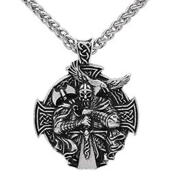 CANNE Odin Thors Hammer Mjolnir Raven Wolf Viking Norse Celtic Pendant Necklace Nordic Rune Amulet Classic Jewelry with 24 inch Chain