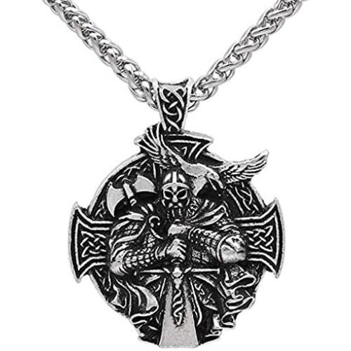 CANNE Odin Thors Hammer Mjolnir Raven Wolf Viking Norse Celtic Pendant Necklace Nordic Rune Amulet Classic Jewelry with 24 inch Chain