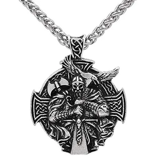 CANNE Odin Thors Hammer Mjolnir Raven Wolf Viking Norse Celtic Pendant Necklace Nordic Rune Amulet Classic Jewelry with 24 inch Chain