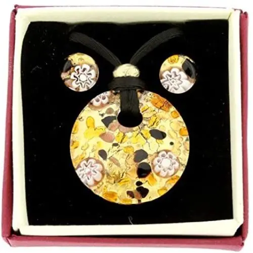 GlassOfVenice Murano Glass Venetian Reflections Round Necklace and Earrings Set - Topaz Gold GlassOfVenice Murano Glass Venetian Reflections Round Necklace and Earrings Set - Topaz Gold