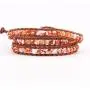 KELITCH Created Fire Agate Beads on Genuine Leather 3 Wrap Bracelet Handmade New Charm Summer Jewelry