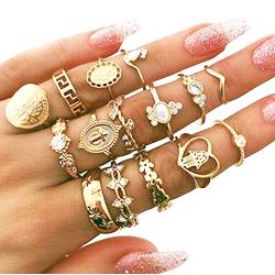 BERYUAN Women Rings Set Knuckle Rings Gold Stacking Rings for Girls and Teens Rings Cute Jewelry Rings Size 15Pcs