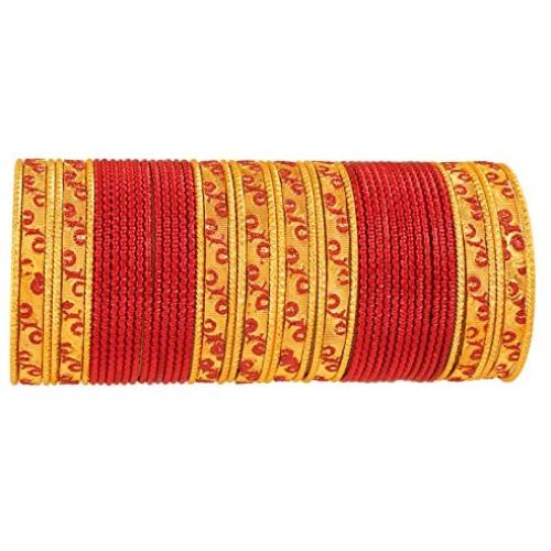 Touchstone Indian Bollywood Golden Glittering Zigzag Cut Textured Color Designer Jewelry Bracelet Bangles. Set Of 48 In Gold Tone For Women.